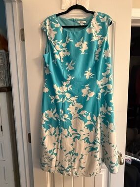London Times Teal & White Floral Midi Dress